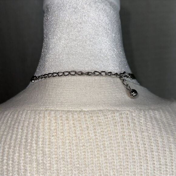 Thick Silver Tone Mesh Strand Choker Necklace Sky Blue Pearl Tassel Strands - Picture 3 of 6